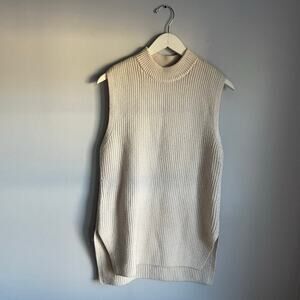 H&M Cream Wool Blend Minimalist Turtleneck Knit Sweater Vest Tunic Business XS